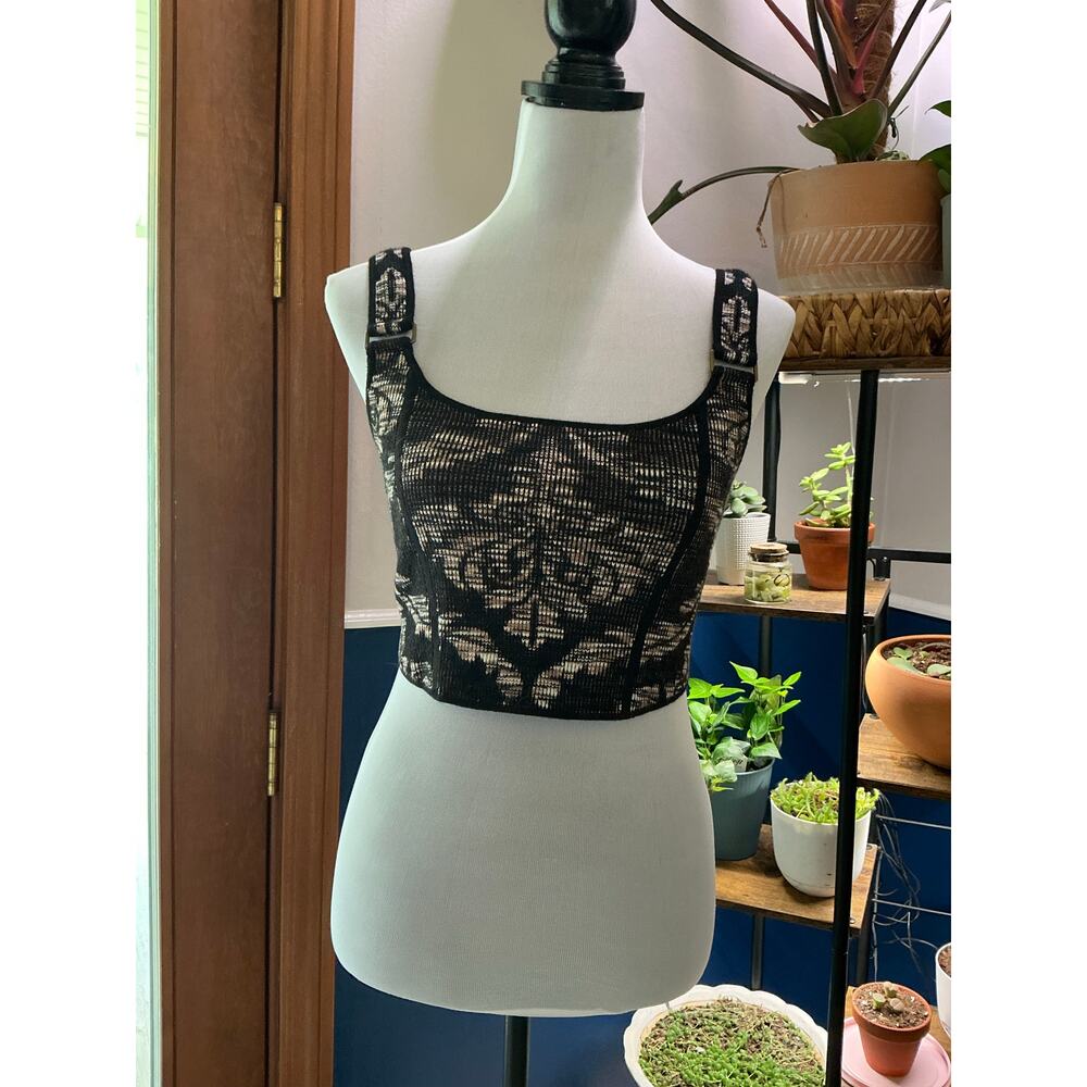 Anthropologie Crop Tank - Black, Mauve & Cream